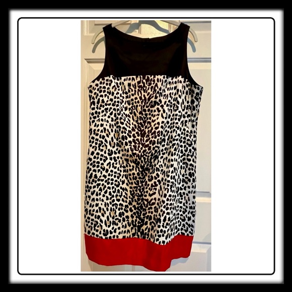 White House Black Market Dresses & Skirts - White House Black Market dress - black white tan red animal print - size 14